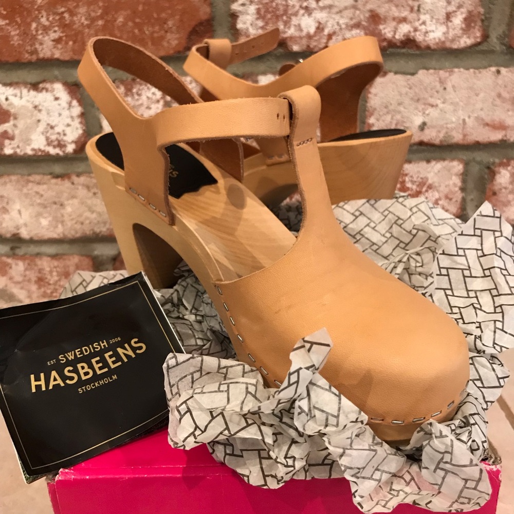 Swedish Hasbeens Sky High T-Strap Clog Heels